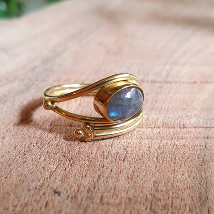 Adjustable Labradorite Ring Ethnic style Brass / Boho / Bohemian / Psy / Rustic / Tribal / Gypsy / Festival / Healing / Festival