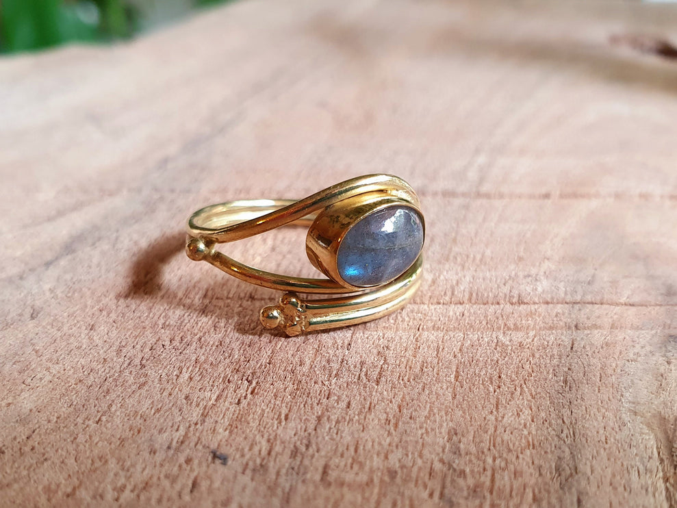 Adjustable Labradorite Ring Ethnic style Brass / Boho / Bohemian / Psy / Rustic / Tribal / Gypsy / Festival / Healing / Festival