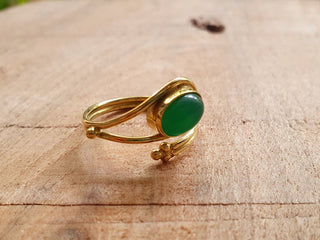 Golden Ethnic style Green Onyx Ring / Brass / Adjustable / Boho / Bohemian / Rustic / Tribal / Gypsy / Festival / Healing / Festival