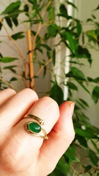 Golden Ethnic style Green Onyx Ring / Brass / Adjustable / Boho / Bohemian / Rustic / Tribal / Gypsy / Festival / Healing / Festival 