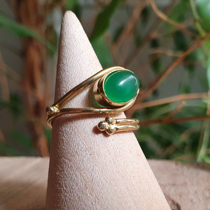 Golden Ethnic style Green Onyx Ring / Brass / Adjustable / Boho / Bohemian / Rustic / Tribal / Gypsy / Festival / Healing / Festival 