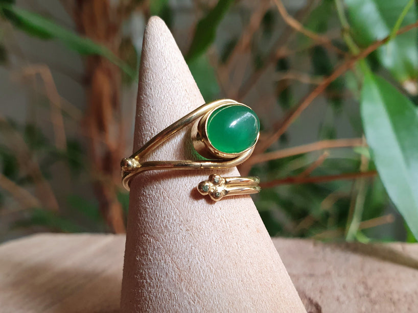 Golden Ethnic style Green Onyx Ring / Brass / Adjustable / Boho / Bohemian / Rustic / Tribal / Gypsy / Festival / Healing / Festival 