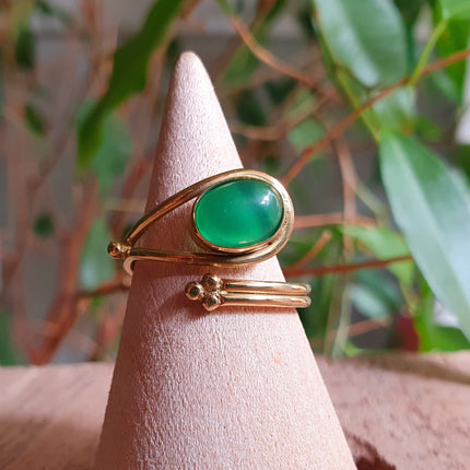 Golden Ethnic style Green Onyx Ring / Brass / Adjustable / Boho / Bohemian / Rustic / Tribal / Gypsy / Festival / Healing / Festival 