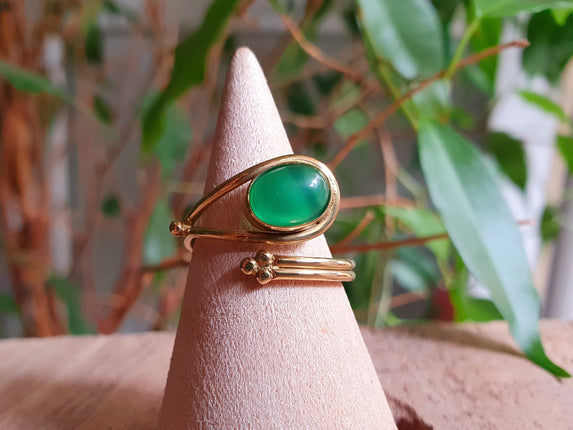Golden Ethnic style Green Onyx Ring / Brass / Adjustable / Boho / Bohemian / Rustic / Tribal / Gypsy / Festival / Healing / Festival 