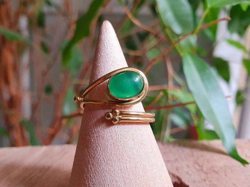 Golden Ethnic style Green Onyx Ring / Brass / Adjustable / Boho / Bohemian / Rustic / Tribal / Gypsy / Festival / Healing / Festival 