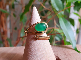 Golden Ethnic style Green Onyx Ring / Brass / Adjustable / Boho / Bohemian / Rustic / Tribal / Gypsy / Festival / Healing / Festival
