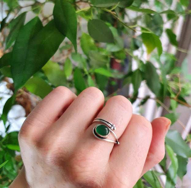 Silver Ethnic style Green Onyx Ring / Brass / Adjustable / Boho / Bohemian / Rustic / Tribal / Gypsy / Festival / Healing / Festival 