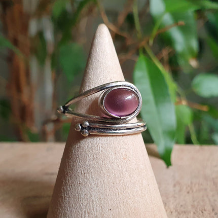 Ethnic style Silver & Amethyst Ring / Adjustable / Boho / Bohemian / Psy / Rustic / Tribal / Gypsy / Festival / Healing / Festival