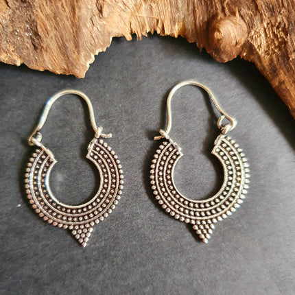 Boho Silver Triangle Tribal Earrings; Ethnic, Geometric, Small, Rustic, Yoga, Hippie, Gypsy, Pretty, Ssy, Boho, Bohemian, Festival