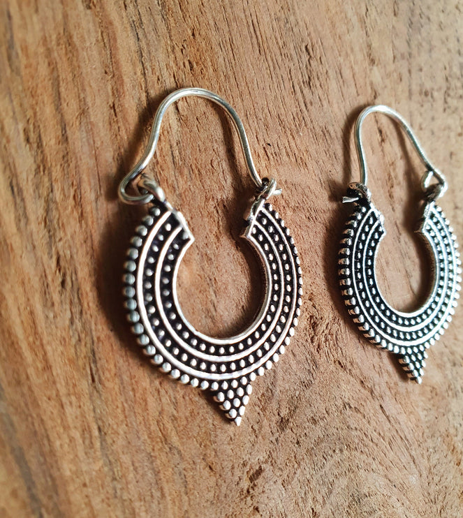 Boho Silver Triangle Tribal Earrings; Ethnic, Geometric, Small, Rustic, Yoga, Hippie, Gypsy, Pretty, Ssy, Boho, Bohemian, Festival