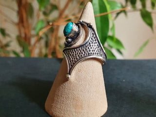 Boho Turquoise Silver Ring / Pretty / Large size / Ethnic / Rustic / Festival / Tribal / Blue / Hippie / Gypsy / Psy / Stone / Healing