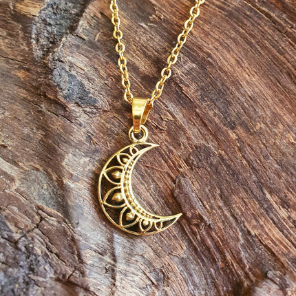 Gold Crescent Moon Necklace / Hypoallergenic / Silver / Boho / Hippie / Rustic / Ethnic / Hypoallergenic / Third Eye / Illuminati