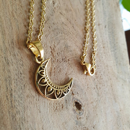 Gold Crescent Moon Necklace / Hypoallergenic / Silver / Boho / Hippie / Rustic / Ethnic / Hypoallergenic / Third Eye / Illuminati