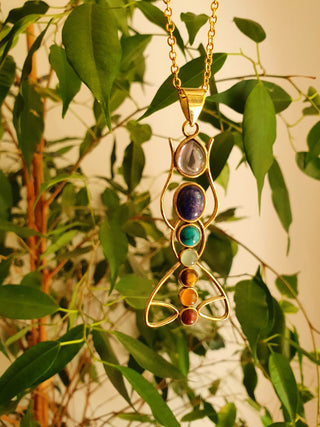 Gold 7 Chakras Lotus Necklace / Hypoallergenic / Yoga / Reiki / Boho / Hippie / Rustic / Ethnic /