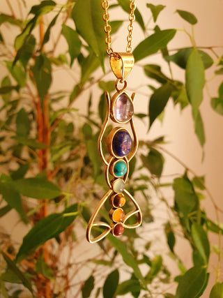 Gold 7 Chakras Lotus Necklace / Hypoallergenic / Yoga / Reiki / Boho / Hippie / Rustic / Ethnic /