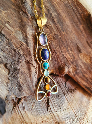 Gold 7 Chakras Lotus Necklace / Hypoallergenic / Yoga / Reiki / Boho / Hippie / Rustic / Ethnic /