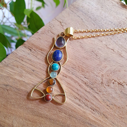 Gold 7 Chakras Lotus Necklace / Hypoallergenic / Yoga / Reiki / Boho / Hippie / Rustic / Ethnic / Crystals / Third Eye / Illuminati