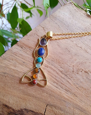 Gold 7 Chakras Lotus Necklace / Hypoallergenic / Yoga / Reiki / Boho / Hippie / Rustic / Ethnic /
