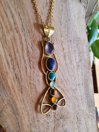Gold 7 Chakras Lotus Necklace / Hypoallergenic / Yoga / Reiki / Boho / Hippie / Rustic / Ethnic /