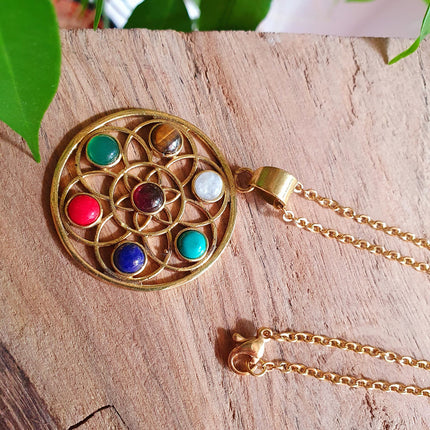 Gold 7 Chakras Necklace / Hypoallergenic / Yoga / Reiki / Boho / Hippie / Rustic / Ethnic / Crystals / Third Eye / Illuminati