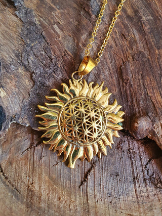 Gold Sun Necklace in Brass | Hypoallergenic Chain | Boho Chic Jewelry for Women | Spiritual Solar Pendant for Positive Energy