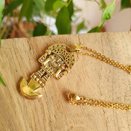 Gold Sacred Mayan God Pantheon Necklace / Hypoallergenic / Brass / Boho / Aztec / Inca / Ethnic / Hypoallergenic / Third Eye / Illuminati