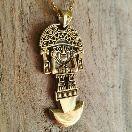 Gold Sacred Mayan God Pantheon Necklace / Hypoallergenic / Brass / Boho / Aztec / Inca / Ethnic / Hypoallergenic / Third Eye / Illuminati