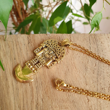 Gold Sacred Mayan God Pantheon Necklace / Hypoallergenic / Brass / Boho / Aztec / Inca / Ethnic / Hypoallergenic / Third Eye / Illuminati