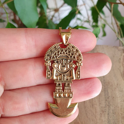 Gold Sacred Mayan God Pantheon Necklace / Hypoallergenic / Brass / Boho / Aztec / Inca / Ethnic / Hypoallergenic / Third Eye / Illuminati