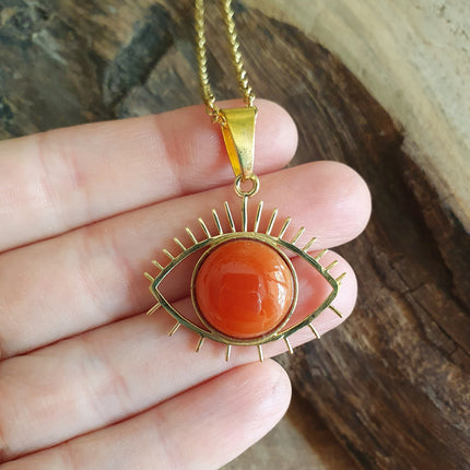 Gold Eye of Protection Necklace / Cornelian / Third Eye / Hypoallergenic / Brass / Boho / Inca / Ethnic / Hypoallergenic / Illuminati