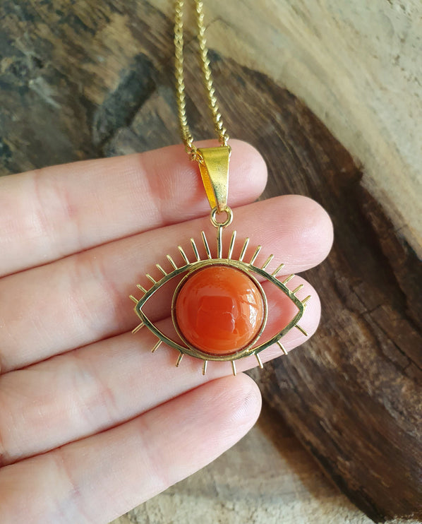 Gold Eye of Protection Necklace / Cornelian / Third Eye / Hypoallergenic / Brass / Boho / Inca / Ethnic / Hypoallergenic / Illuminati