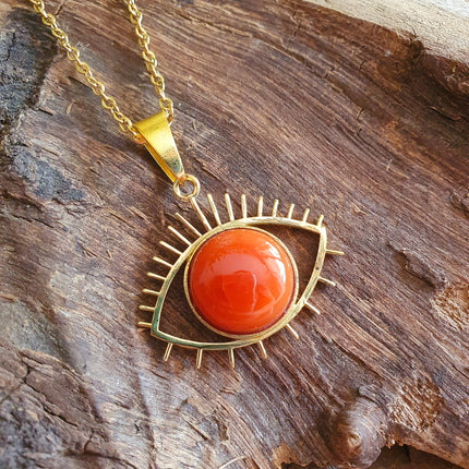 Gold Eye of Protection Necklace / Cornelian / Third Eye / Hypoallergenic / Brass / Boho / Inca / Ethnic / Hypoallergenic / Illuminati