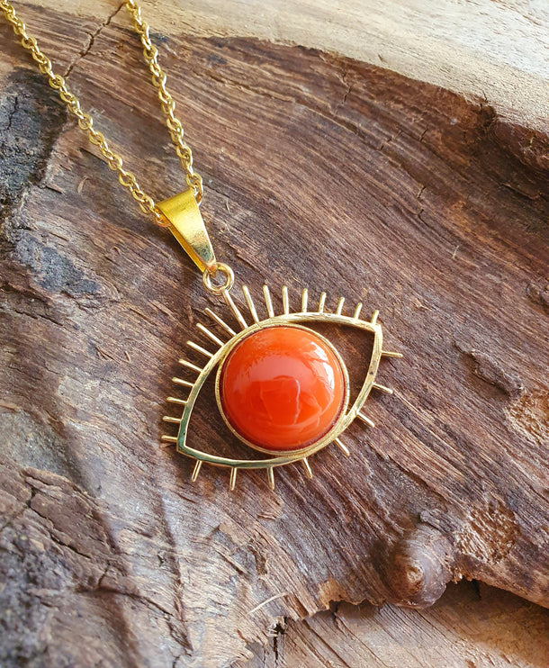 Gold Eye of Protection Necklace / Cornelian / Third Eye / Hypoallergenic / Brass / Boho / Inca / Ethnic / Hypoallergenic / Illuminati