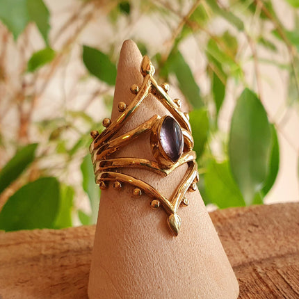 Ethnic style Brass & Amethyst ring / Boho / Bohemian / Psy / Rustic / Tribal / Gypsy / Festival / Healing / Festival