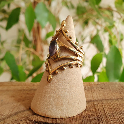 Ethnic style Brass & Amethyst ring / Boho / Bohemian / Psy / Rustic / Tribal / Gypsy / Festival / Healing / Festival