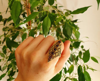 Brass Amethyst Geometric Diamond Shape Ring / Large /Boho / Ethnic / Rustic / Tribal / Gypsy / Festival / Healing / Festival 