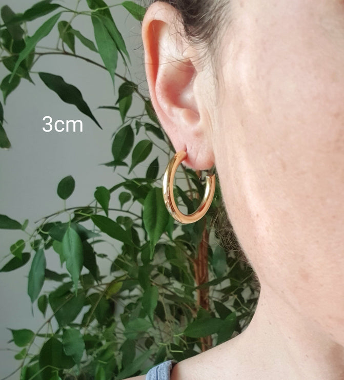 Thick Gold Hoop Earrings / Thickness 4mm / Brass / Ethnic / Vintage / Boho / Chic / Rustic / Psy / Gypsy / Bohemian