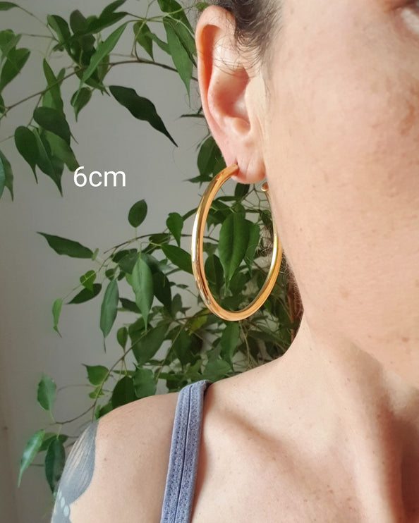 Thick Gold Hoop Earrings / Thickness 4mm / Brass / Ethnic / Vintage / Boho / Chic / Rustic / Psy / Gypsy / Bohemian