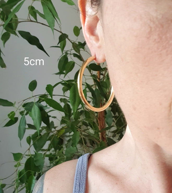 Thick Gold Hoop Earrings / Thickness 4mm / Brass / Ethnic / Vintage / Boho / Chic / Rustic / Psy / Gypsy / Bohemian