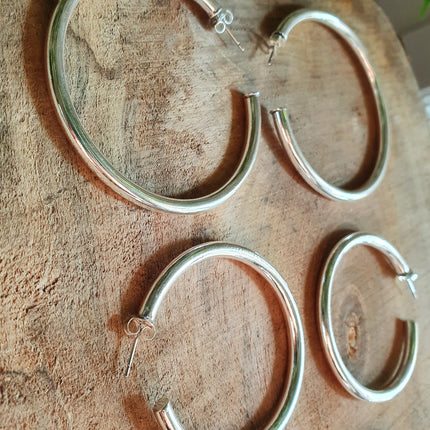 Thick Silver Hoop Earrings / Thickness 4mm / Brass / Ethnic / Vintage / Boho / Chic / Rustic / Psy / Gypsy / Bohemian