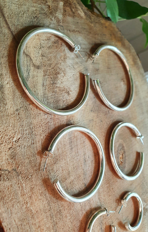 Thick Silver Hoop Earrings / Thickness 4mm / Brass / Ethnic / Vintage / Boho / Chic / Rustic / Psy / Gypsy / Bohemian