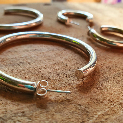 Thick Silver Hoop Earrings / Thickness 4mm / Brass / Ethnic / Vintage / Boho / Chic / Rustic / Psy / Gypsy / Bohemian