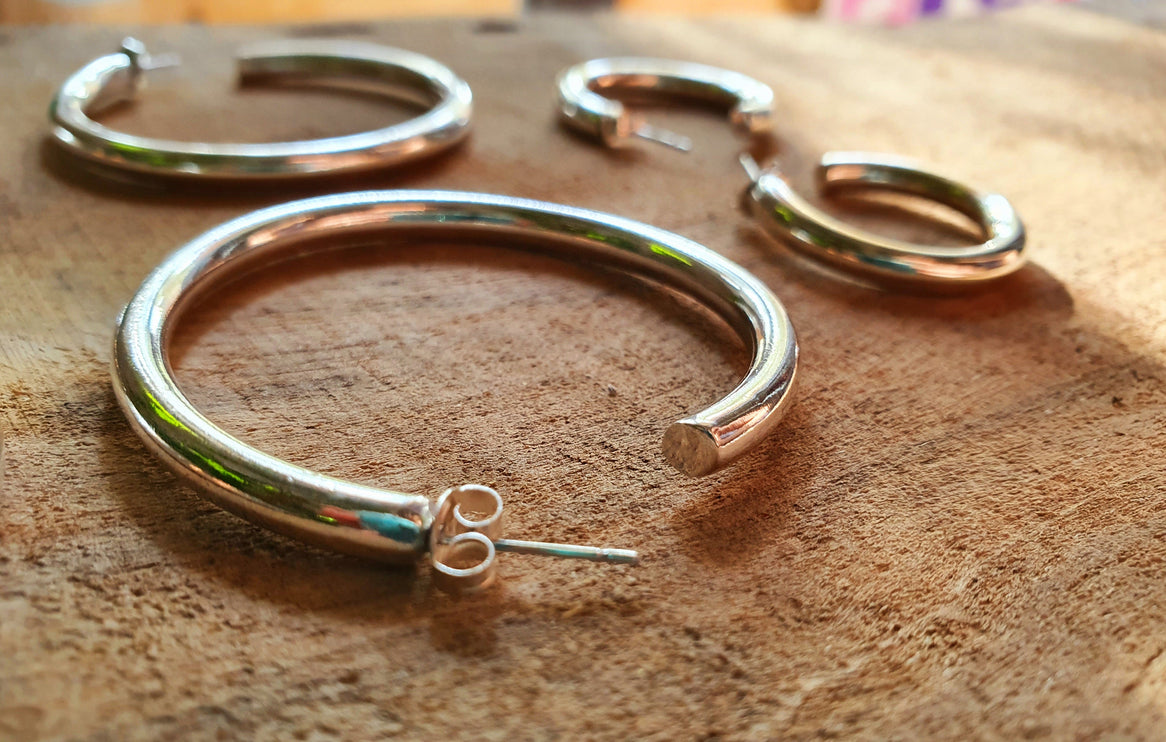 Thick Silver Hoop Earrings / Thickness 4mm / Brass / Ethnic / Vintage / Boho / Chic / Rustic / Psy / Gypsy / Bohemian