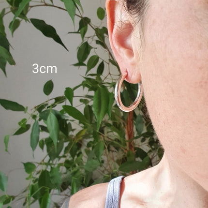 Thick Silver Hoop Earrings / Thickness 4mm / Brass / Ethnic / Vintage / Boho / Chic / Rustic / Psy / Gypsy / Bohemian