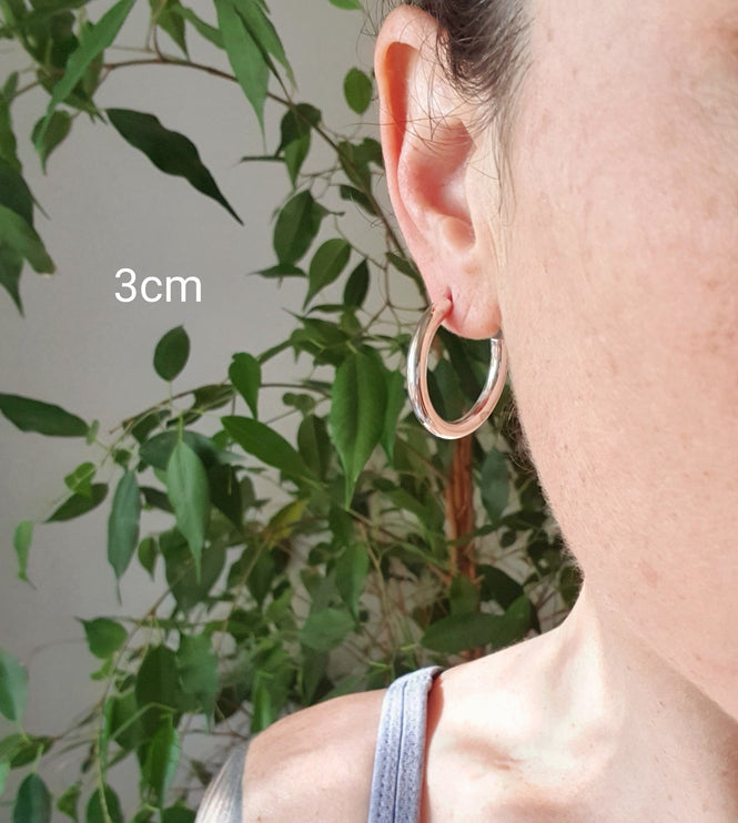 Thick Silver Hoop Earrings / Thickness 4mm / Brass / Ethnic / Vintage / Boho / Chic / Rustic / Psy / Gypsy / Bohemian