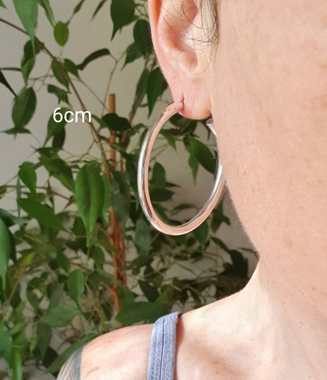 Thick Silver Hoop Earrings / Thickness 4mm / Brass / Ethnic / Vintage / Boho / Chic / Rustic / Psy / Gypsy / Bohemian