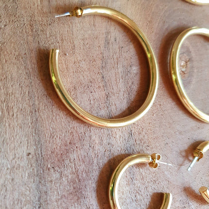 Thick Gold Hoop Earrings / Thickness 4mm / Brass / Ethnic / Vintage / Boho / Chic / Rustic / Psy / Gypsy / Bohemian