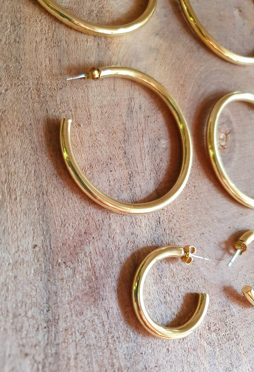 Thick Gold Hoop Earrings / Thickness 4mm / Brass / Ethnic / Vintage / Boho / Chic / Rustic / Psy / Gypsy / Bohemian