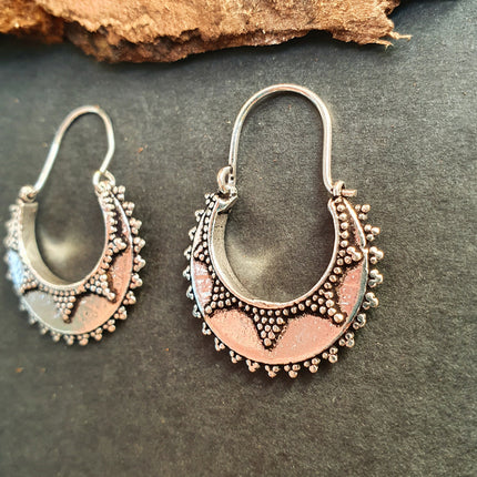 Small Afghani Hoops Earrings; Ethnic, Geometric, Small, Rustic, Yoga, Hippie, Gypsy, Pretty, Ssy, Boho, Bohemian, Festival