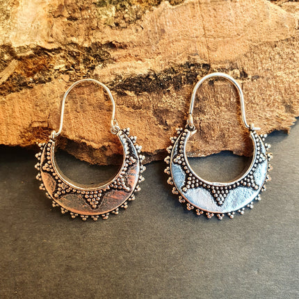 Small Afghani Hoops Earrings; Ethnic, Geometric, Small, Rustic, Yoga, Hippie, Gypsy, Pretty, Ssy, Boho, Bohemian, Festival